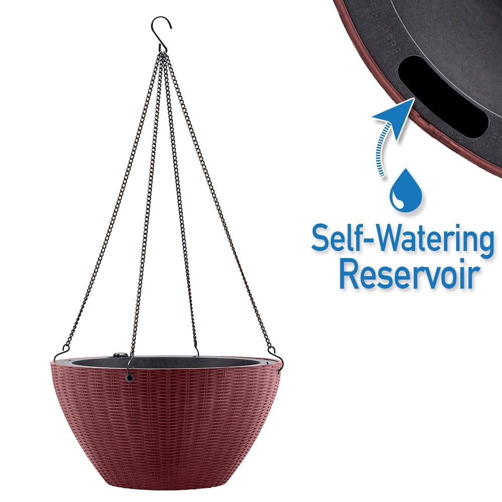 Rustic Brown High-Density Resin Self-Watering Hanging Planter