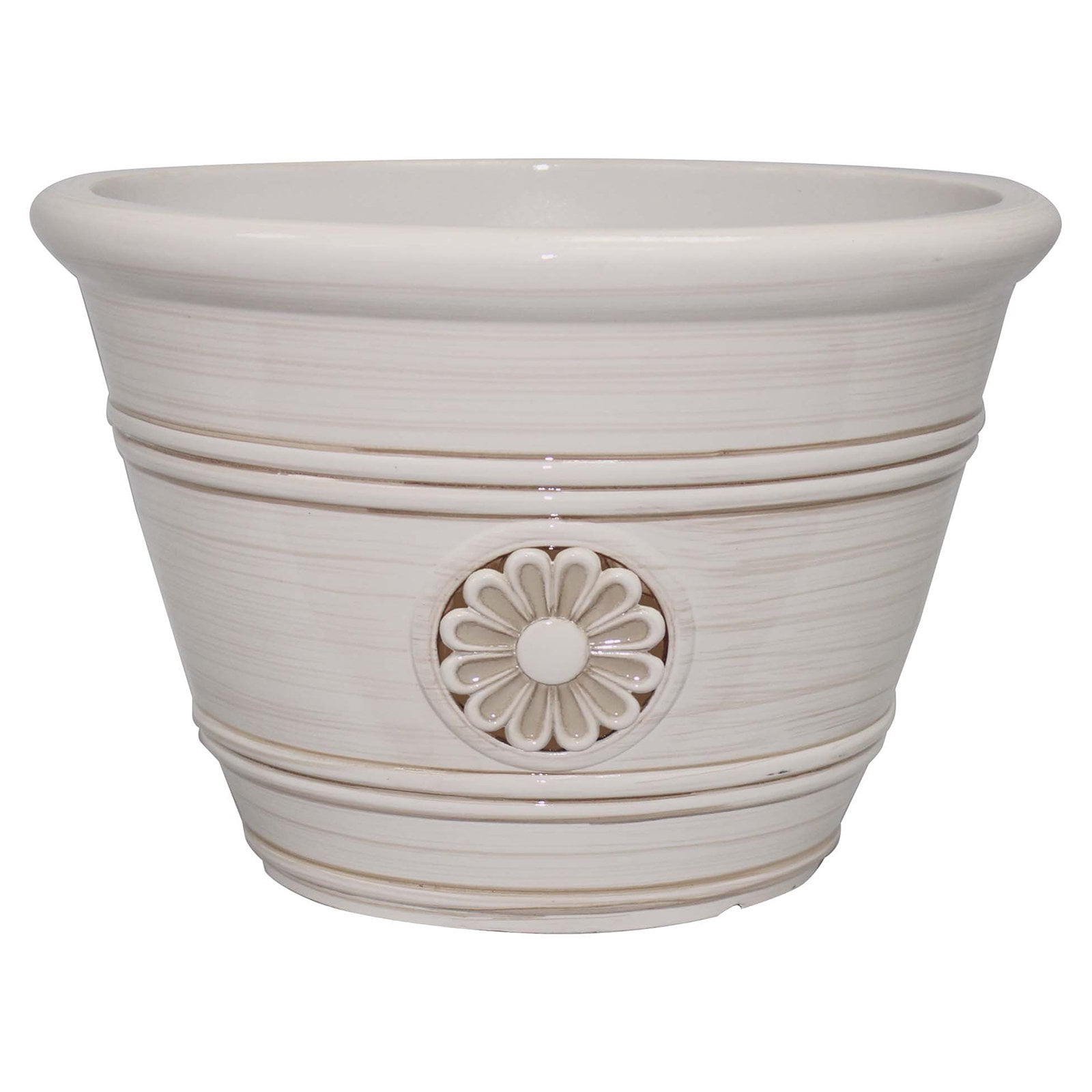 Ivory 17.25" Modesto Resin Planter with Floral Design