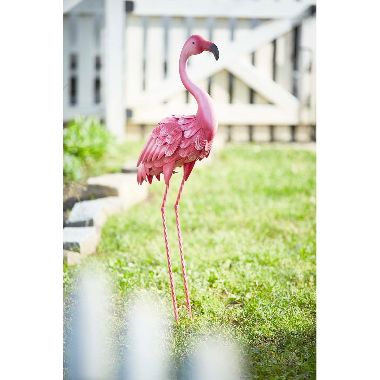 35-Inch Pink Metal Flamingo Garden Statue