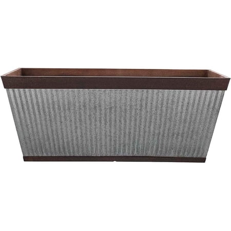 Southern Patio Rustic Galvanized Rail Planters, Resin Brown