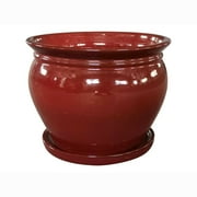 Southern Patio Wisteria 8 Diameter Ceramic Planter Pot w/ Saucer, Red