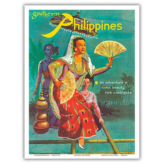 Southern Philippines - An Adventure in Color Beauty Rich Contrasts - Singkil Dancers - Vintage Travel Poster - Master Art Print (Unframed) 9in x 12in