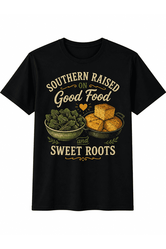 Southern Raised On Good Food And Sweet Roots Graphic T-Shirt Country Heritage Tee