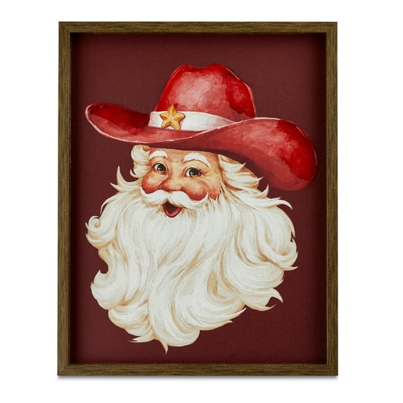 Holiday Time Southern Santa Framed Tinted Gel & Glitter Emb Canvas Christmas Wall Art