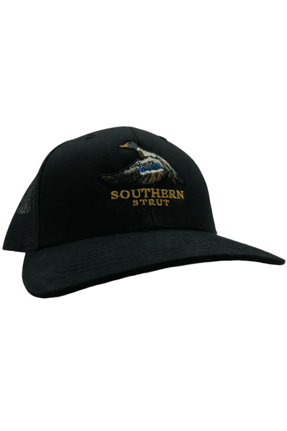 Embroidered Mallard Duck Mesh Back Trucker Hat Baseball Cap Black/Black