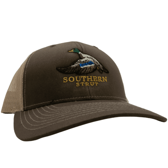 Southern Strut Embroidered Mallard Duck Mesh Back Trucker Hat Baseball Cap Brown/Khaki