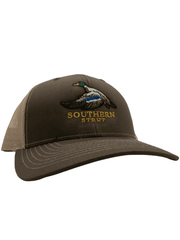 Embroidered Mallard Duck Mesh Back Trucker Hat Baseball Cap Brown/Khaki