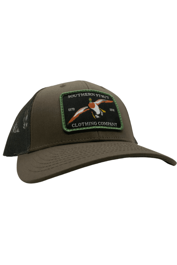 Mallard Duck Patch Mesh Back Trucker Hat Baseball Cap Brown/Grey Brown