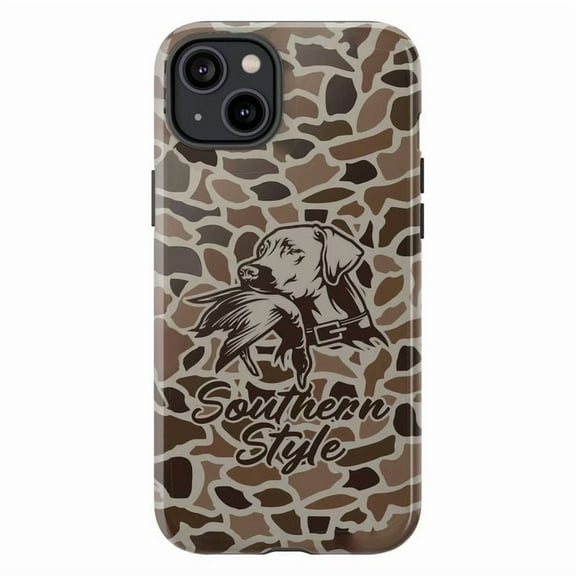 Southern Style Hunting Dog Phone Case, Brown Camo Animal Print Country Western iPhone Cover for iPhone 17 16 15 14 13 12 11 Pro Plus Mini
