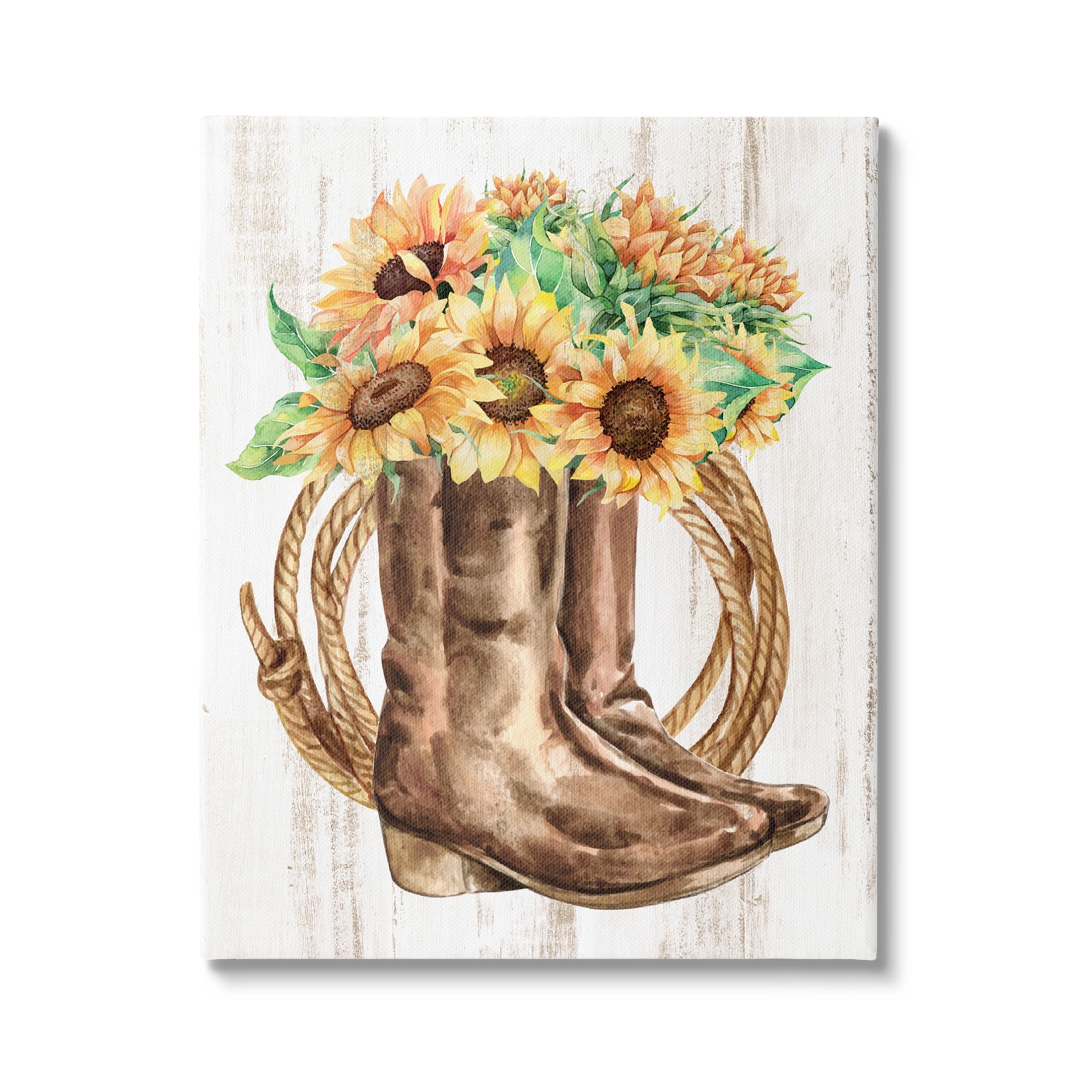 Southern Sunflower Bouquet Boots Botanical & Floral Graphic Art Gallery Wrapped Canvas Print Wall Art