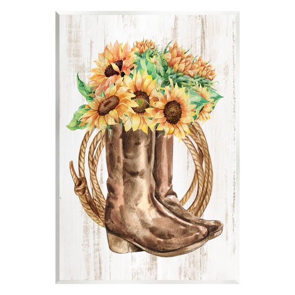 Southern Sunflower Bouquet Boots Botanical & Floral Graphic Art Unframed Art Print Wall Art