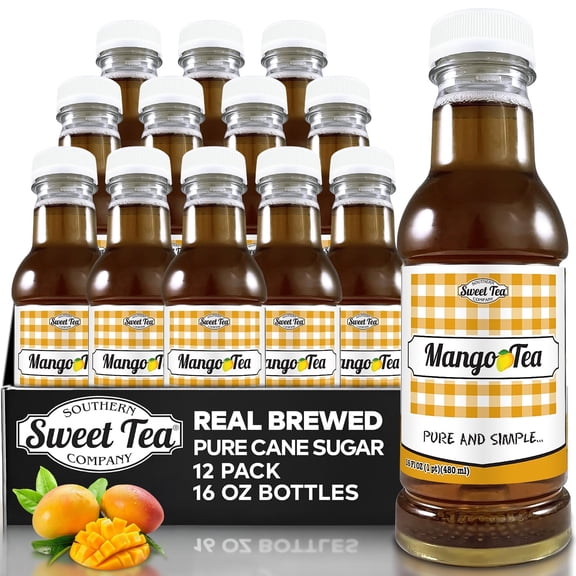 Southern Sweet Tea Co. Mango Iced Tea, 12 bottles - Real Brewed with Pure Cane Sugar
