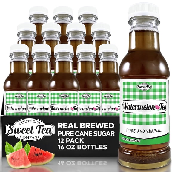 Southern Sweet Tea Co. Watermelon Iced Tea, 12x16oz Bottles, Real Brewed Black Tea