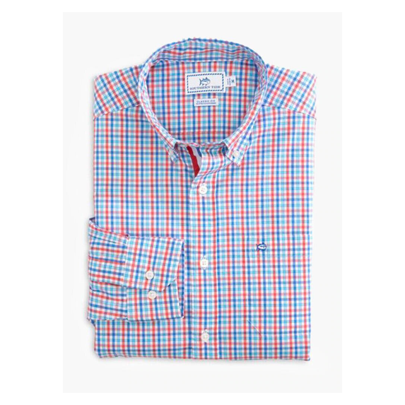 Southern Tide Men's Long Sleeve Inshore Triple Gingham Sport Shirt ROMAN RED S