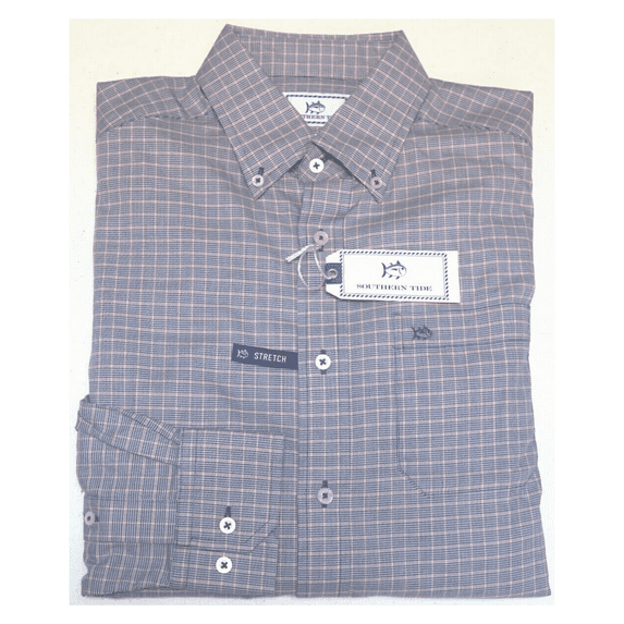 Southern Tide Mens Long Sleeve Shirt Classic Fit Blue Orange Plaid Stretch