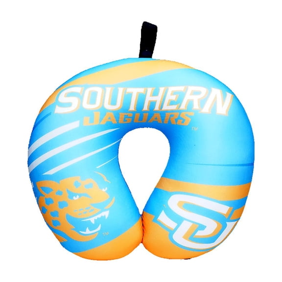 Southern University Jaguars Microbead Travel Neck Pillow U-Shaped Plush Support Pillow with Dual Fabric & Snap Strap