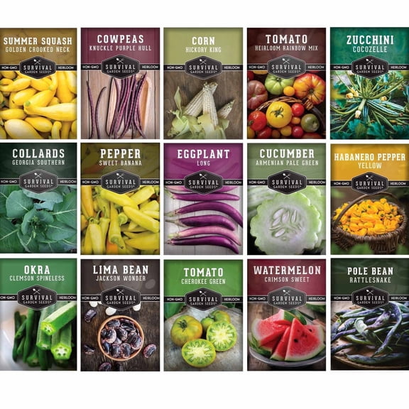 Southern Vegetable Seeds Collection 15 Pack - Full Sun, Annual