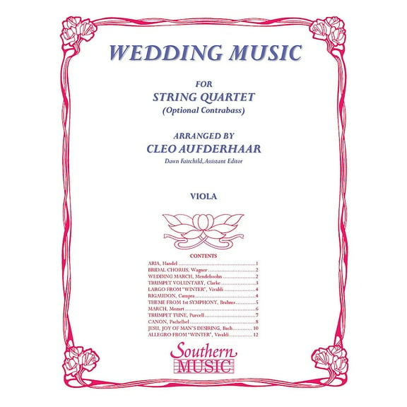 Wedding Music (Viola Part) Southern Music Series Arranged by Cleo Aufderhaar