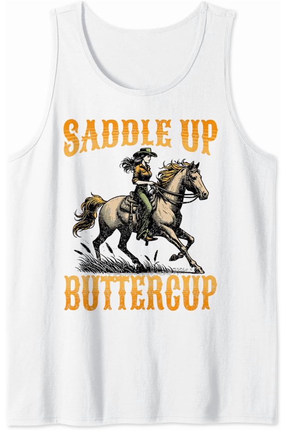 Southern Western Saddle Up Buttercup Rodeo Cowgirls Tank Top Size S-3XL