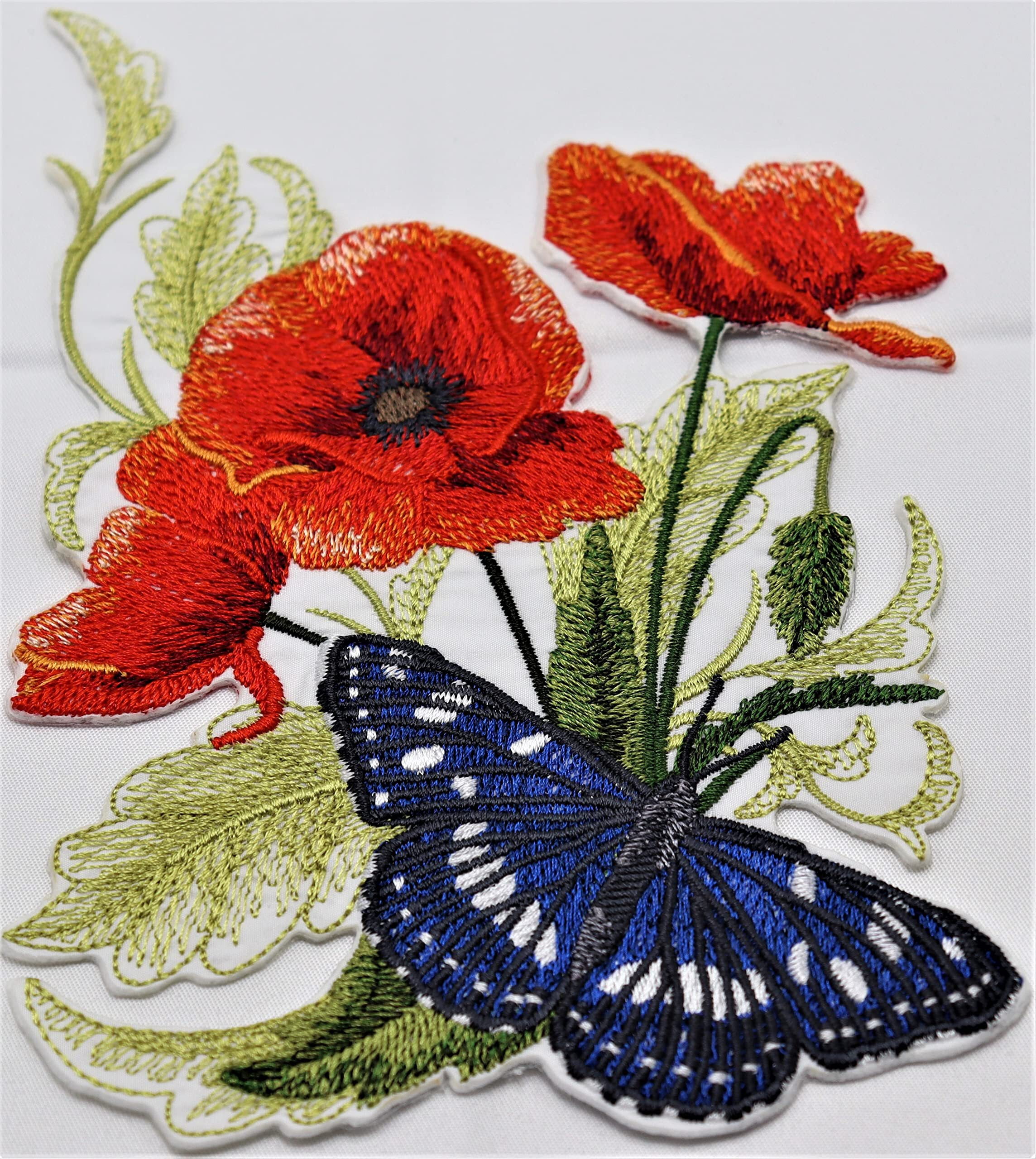 Southern White Admiral butterfly And Poppies Embroidered Iron on patch