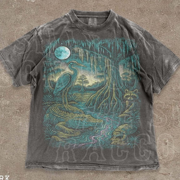 Southern Wildlife Bayou Shirt Vintage Alligator Tee Louisiana Swamp Gift Retro Nature T-Shirt Cottagecore Shirt For Nature Lovers DARK HEATHER Unisex S-5XL Hot Trending Shirt, Vintage Birthday Gift