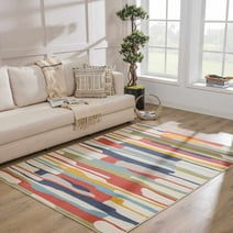 Southfields Modern Farmhouse Contemporary Living Room Bedroom Kids Room Multicolor Area Rug - Colorful Rainbow Striped Modern Rug Carpet - Red, Yellow, Blue, Green - 7'10" x 10'3"