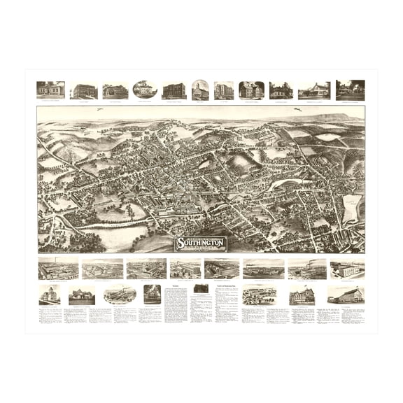 Southington Art, 1914 Vintage Map of Southington Connecticut, CT History Wall Decor Gift, Old Southington Map - 24" x 18" Unframed Print