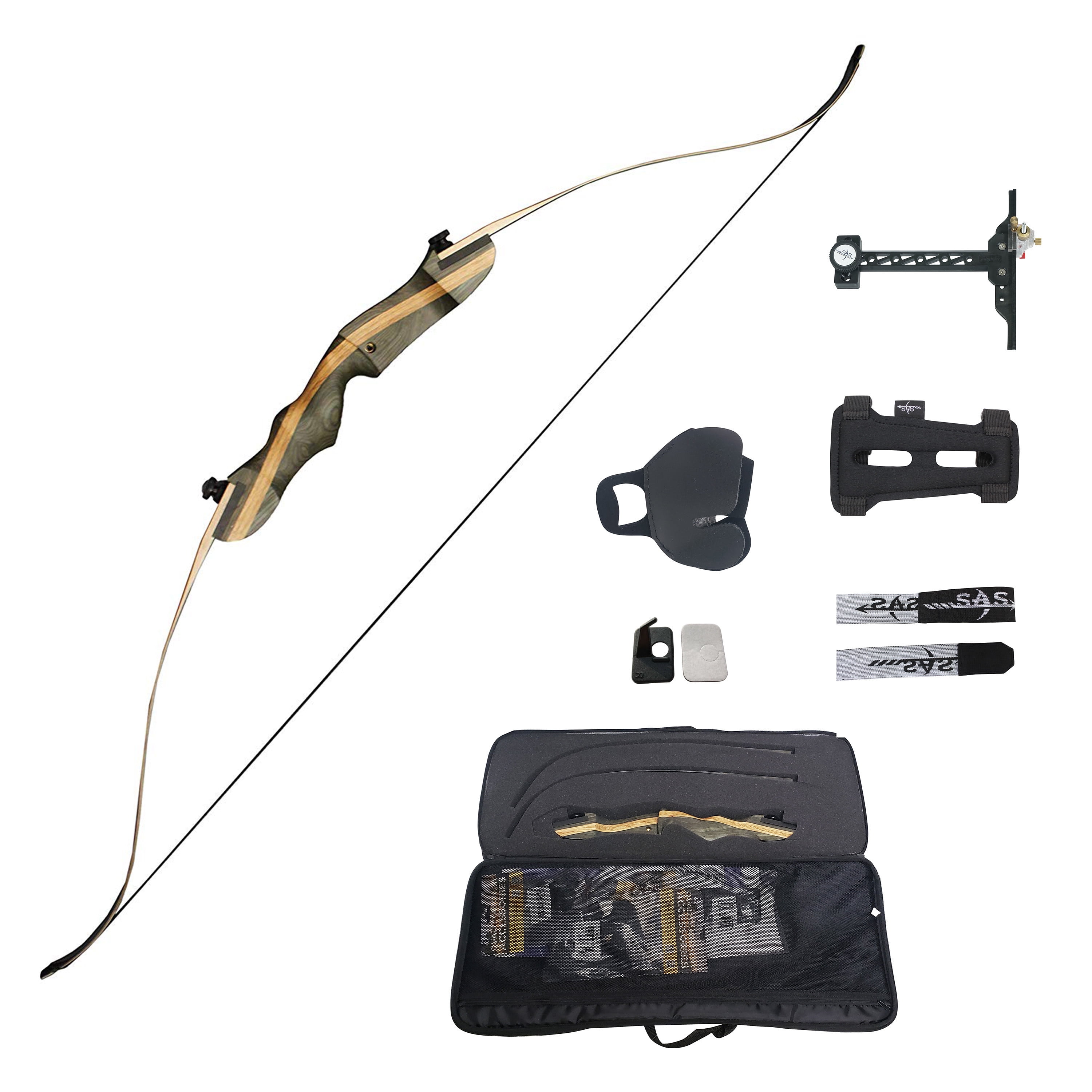 Southland Archery Supply Junior 58" Takedown Archery Recurve Bow Package for Youth Traditional Wooden Hunting Target Beginners - Left Hand - 18 LBS.
