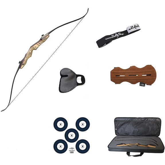 Southland Archery Supply Premier Take Down Recurve Bow Combo Package Kit with Case, Armguard, Stringer, Arrow Rest and Paper Target - Right Hand - 45lbs.