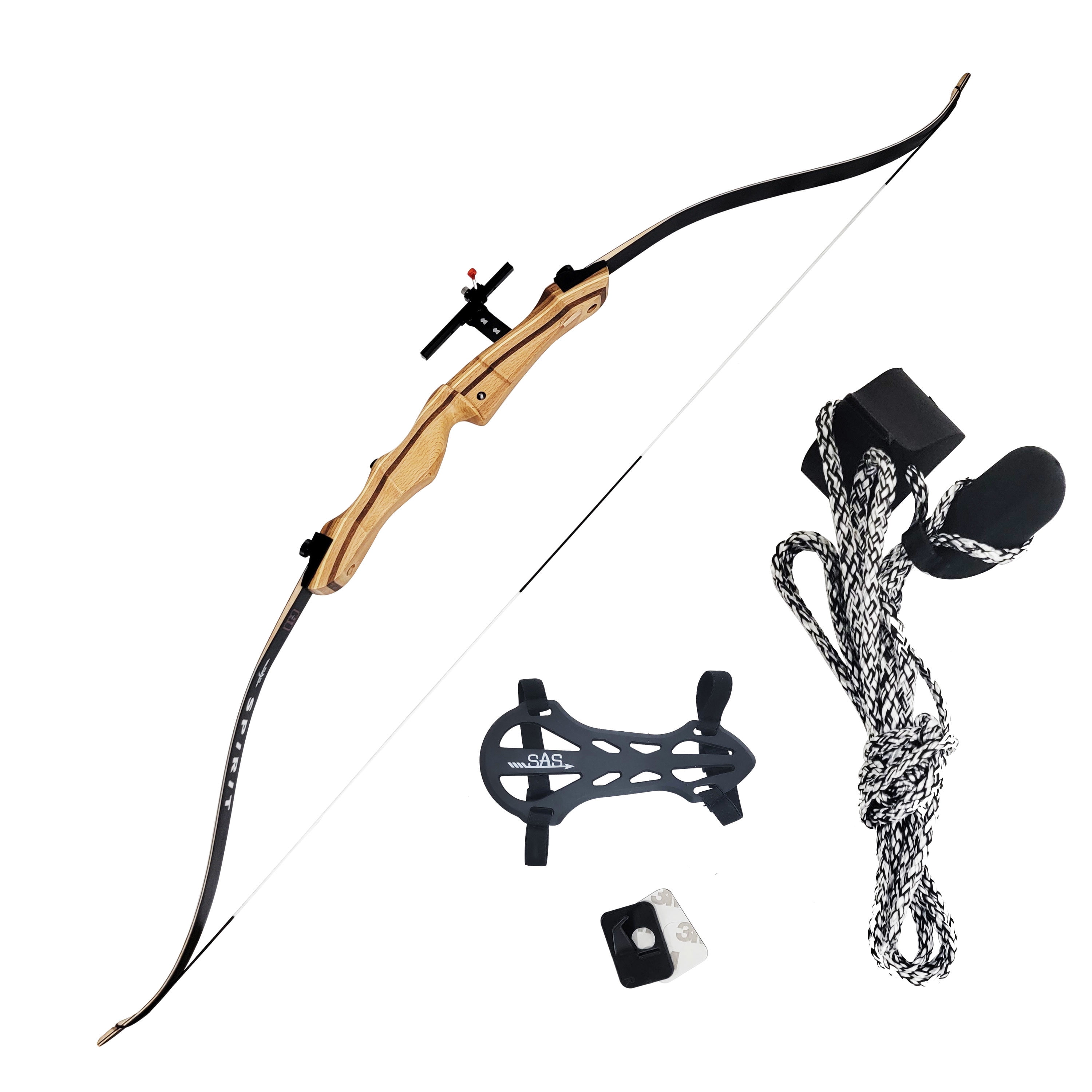 Southland Archery Supply Spirit Jr 54" Black Beginner Youth Wooden Archery Bow Package - Left Hand - 14 LBS.
