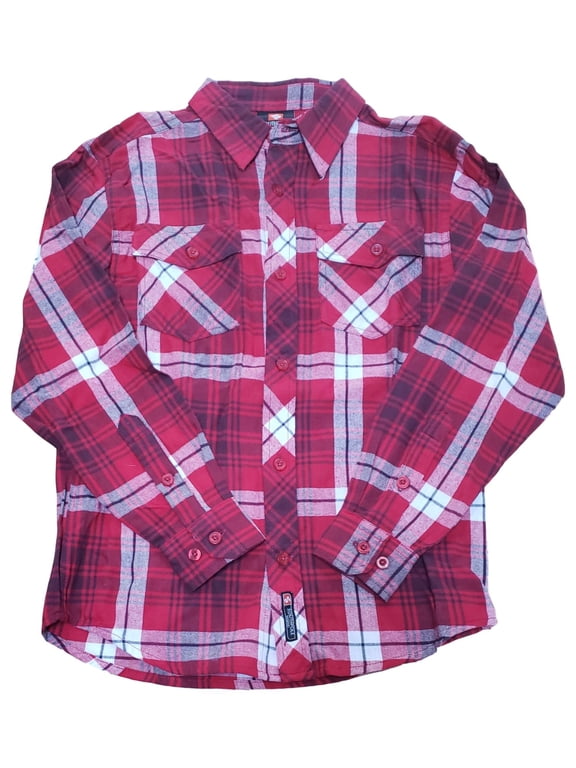 Boys Red Plaid Button-Down Long Sleeve Cotton Flannel Shirt M(5)
