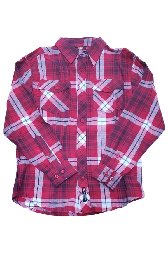 Boys Red Plaid Button-Down Long Sleeve Cotton Flannel Shirt M(5)