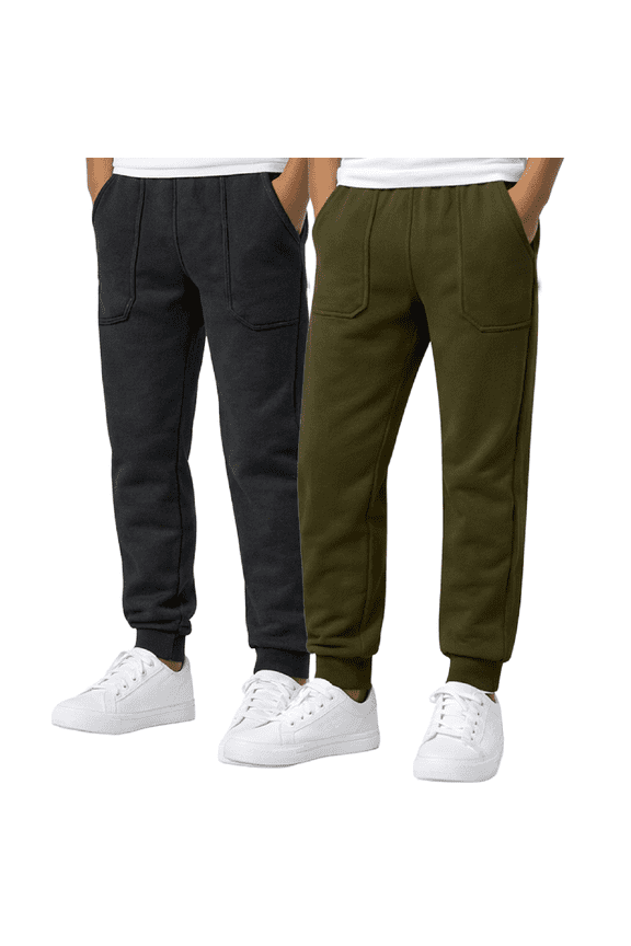 Boys Sweatpants - 2 Pack Cozy Fleece Joggers for Boys with Drawstring Waistband (Size: 8-20)