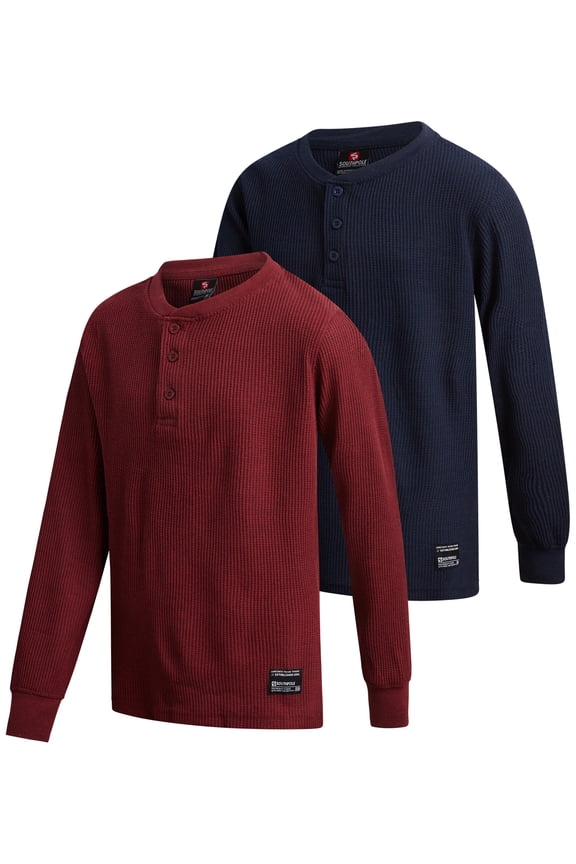 Boys Thermal Shirt - 2 Pack Boys Long Sleeve Thermal Shirts Crewneck Henley Top (8-20)