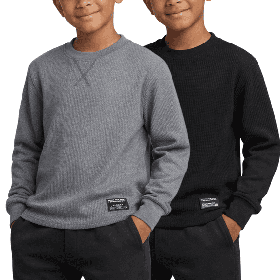 Southpole Boys Thermal Henley Shirt - Waffle Knit Warm Long Sleeve Boys Henley Shirt 2 Pack Casual Top