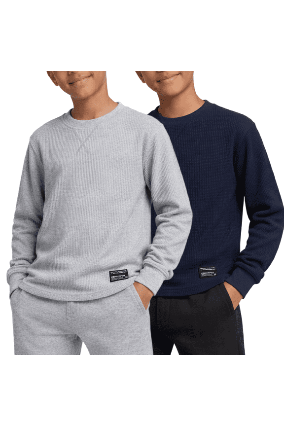 Boys Thermal Shirt - 2 Pack Boys Long Sleeve Thermal Shirts Crewneck Henley Top (8-20)