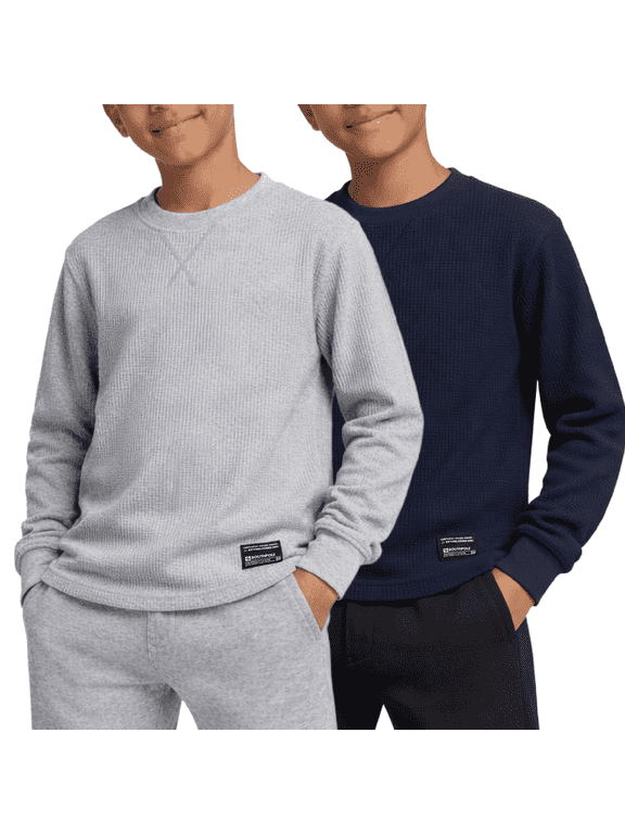 Boys Thermal Henley Shirt - Waffle Knit Warm Long Sleeve Boys Henley Shirt 2 Pack Casual Top