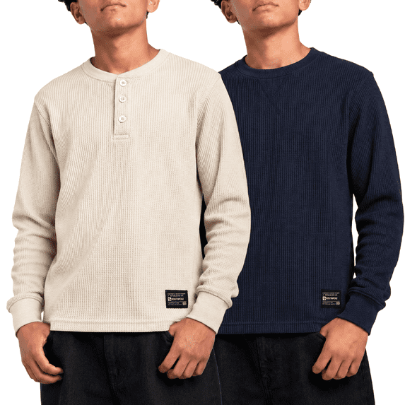 Southpole Boys Thermal Henley Shirt - Waffle Knit Warm Long Sleeve Boys Henley Shirt 2 Pack Casual Top