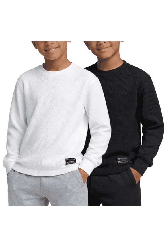 Boys Thermal Henley Shirt - Waffle Knit Warm Long Sleeve Boys Henley Shirt 2 Pack Casual Top