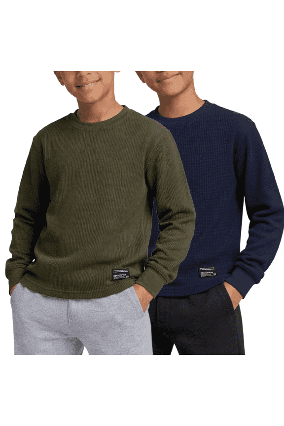 Boys Thermal Henley Shirt - Waffle Knit Warm Long Sleeve Boys Henley Shirt 2 Pack Casual Top