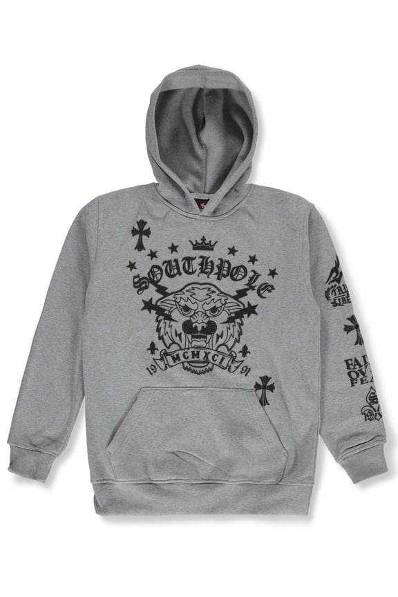 Boys' Tiger Pullover Hoodie Sweatshirt Color: heather gray Size: 10 - 12