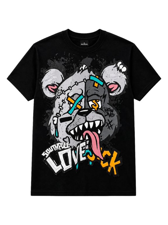 Men's T-Shirt Love Sick Distressed Bear Premium Tee (Medium, Black)