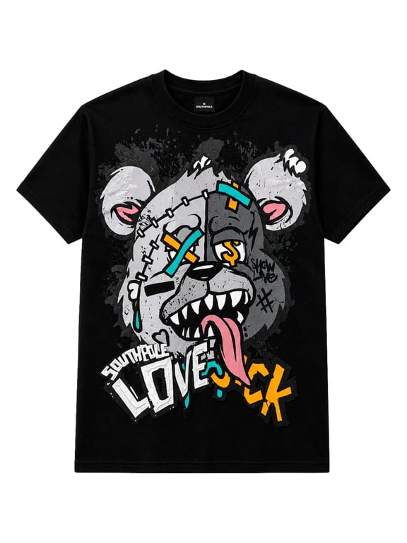 Men's T-Shirt Love Sick Distressed Bear Premium Tee (Small, Black)
