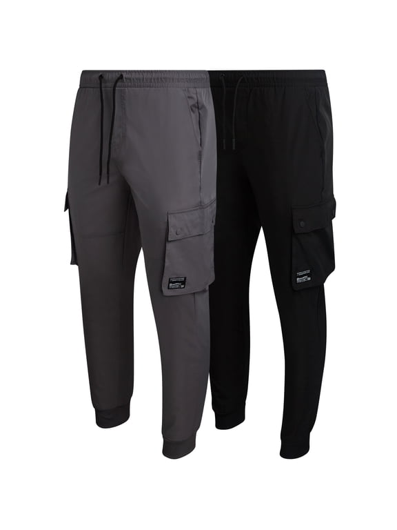 Mens Jogger Pants - Lightweight Stretch Woven Tech Athletic Joggers for Men 2 Pack
