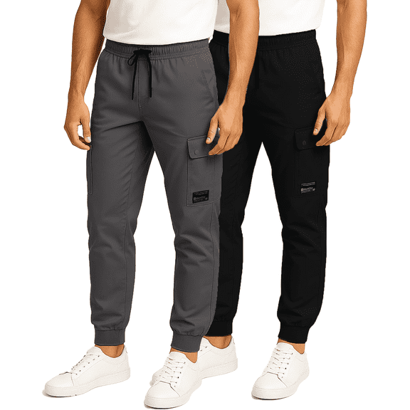 Southpole Mens Jogger Pants - 2 Pack Lightweight Stretch Woven Tech Jogger Pants for Men (S-XL)