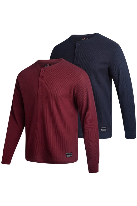 Mens Thermal Shirts - 2 Pack Mens Crewneck Henley Top Long Sleeve Thermal Shirts (S-XL)
