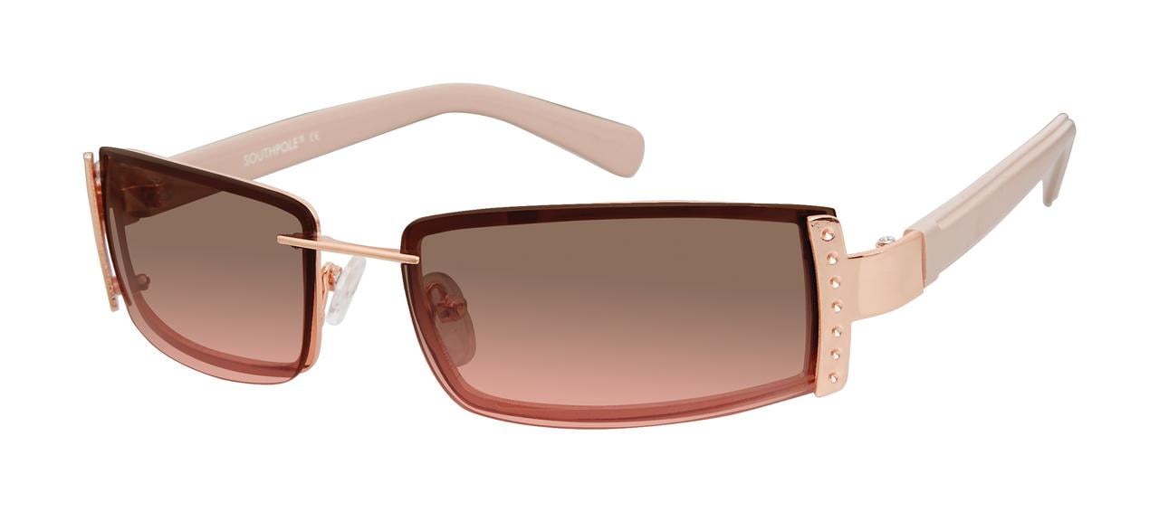 Southpole Women's 1022SP Slim Metal UV400 Protective Rectangular Fashion Sunglasses, 51mm