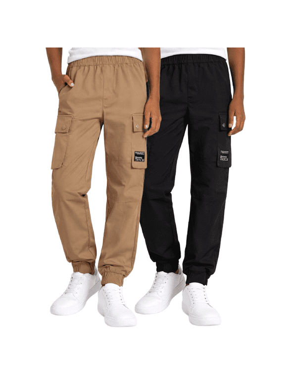 Boys Jogger Pants - 2 Pack Lightweight Tech Woven Athletic Cargo Jogger Pants (S-XL)