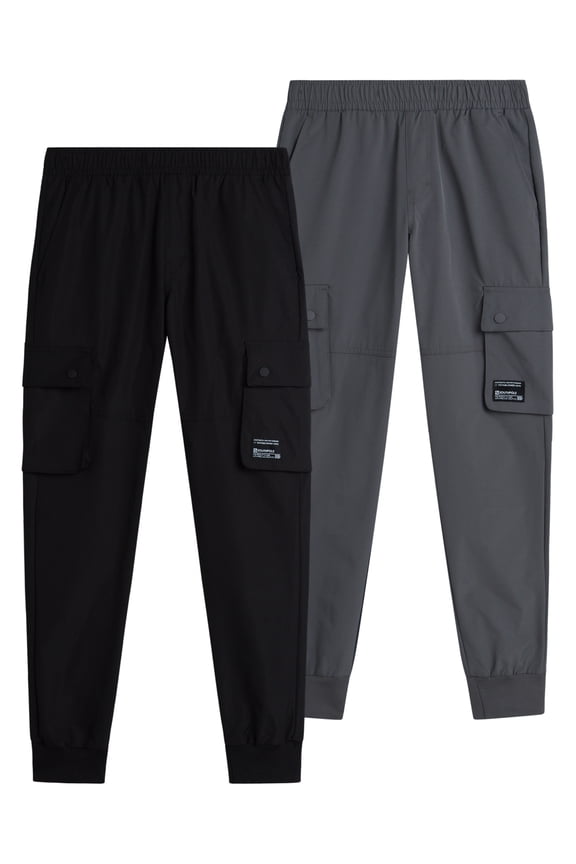 Boys Jogger Pants - 2 Pack Lightweight Tech Woven Athletic Cargo Jogger Pants (S-XL)