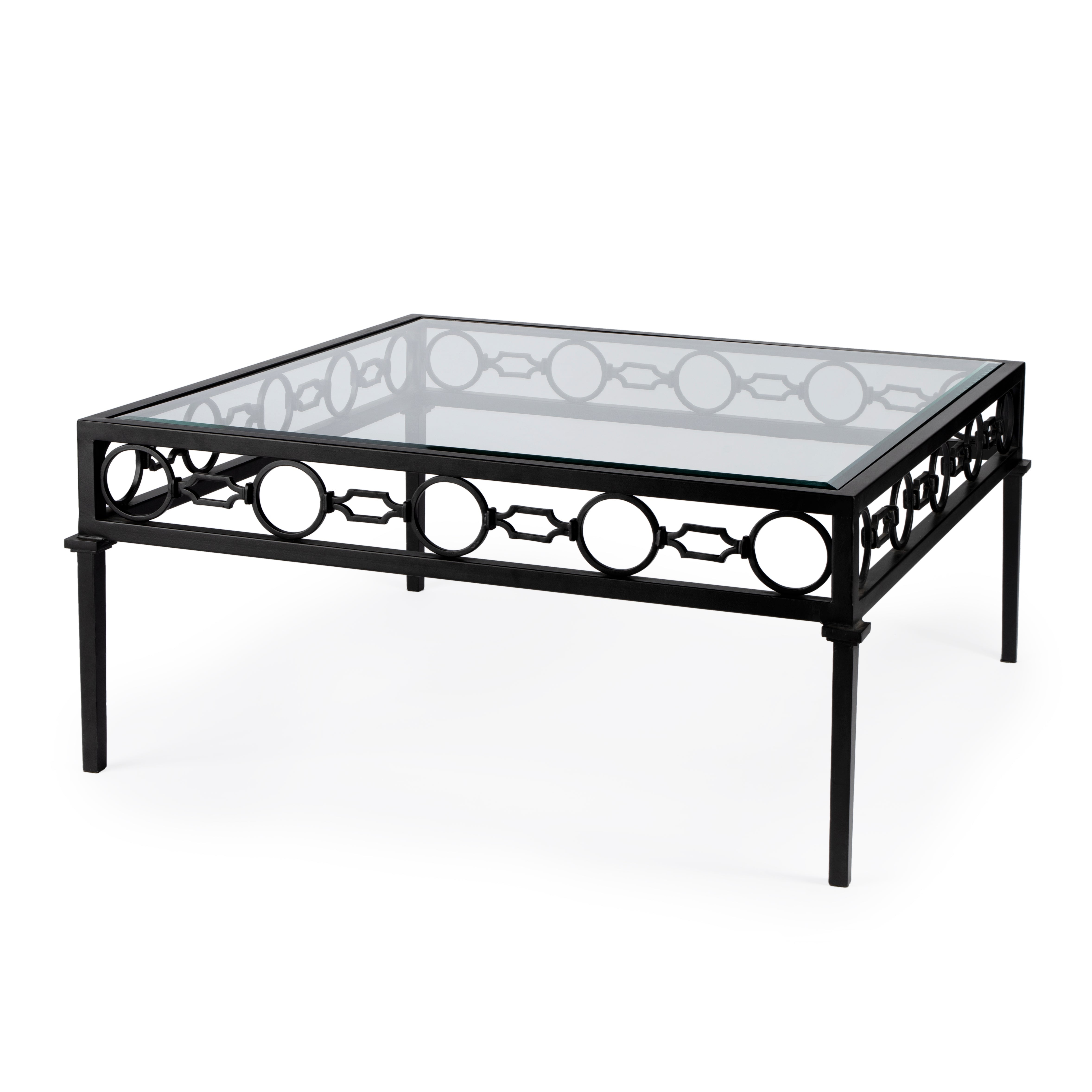 Southport Black Iron and Glass Square Coffee Table